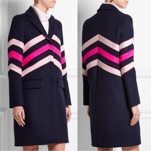 MSGM Chevron-paneled wool-blend coat, Navy/Pink, Women's, Size: 42 US: 12 Lined